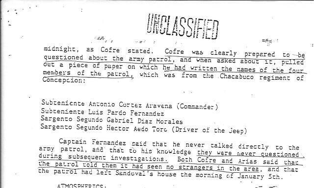 1988. The US declassified document: an Army patrol's names.