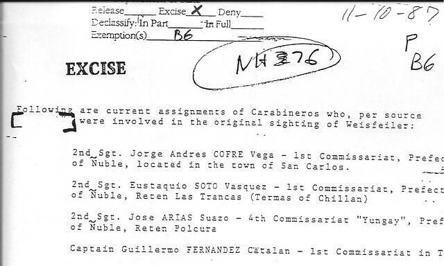 1987. The US declassified document: names of Careabineros involved in B.W. disappearance.