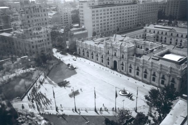 Santiago, Chile. Plaza de La Constitucion and Palacio de La Moneda (Presidential Palace.)