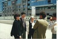 2000.Santiago, Chile. Interview with newspaper reporters after the meeting with Judge Juan Guzman: Anna (L), Lev (C) and Olga (R) Weisfeiler.