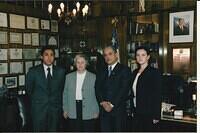 2002. Meeting with the PDI officials: Inspector Sandro Gaete (L), Olga Weisfeiler, Director General Nelson Mery, and Anna Weisfeiler (R)